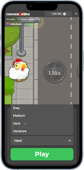 Sélection du niveau de difficulté dans l'application Chicken Road 2